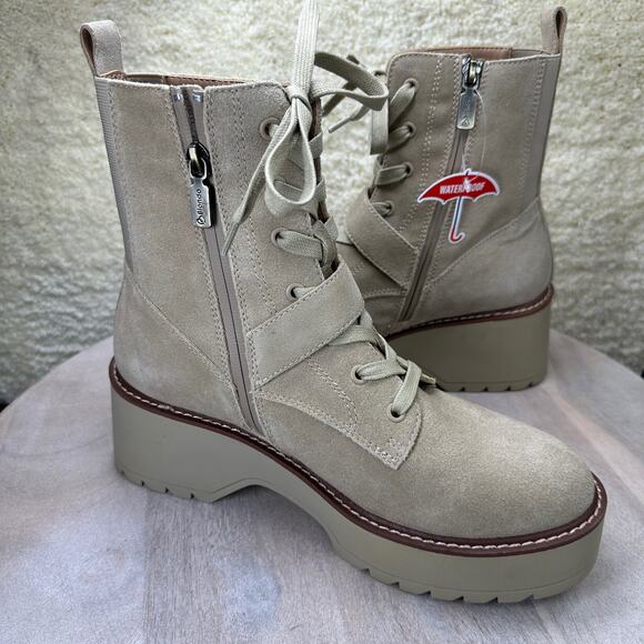 Blondo Women’s Grayce Boots Size 10 Beige Lug Sole Lace Up Block Heel Waterproof - Picture 6 of 16